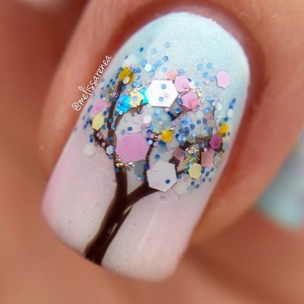 30 Uniquely Beautiful Tree Nail Art Ideas 39