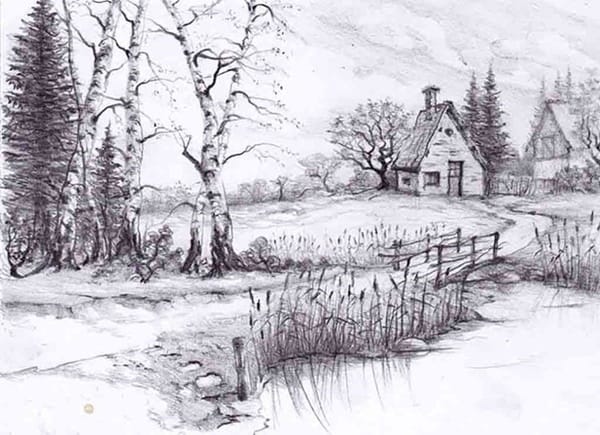 Landscape Pencil Sketches Of Nature Scenery - Draw-hub