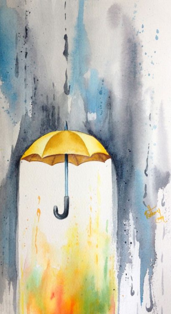 Raining Umbrella Painting Ideas width=