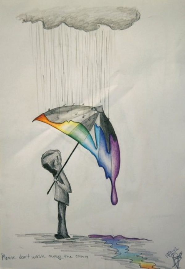 Raining Umbrella Painting Ideas width=