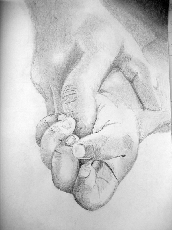 Simple Pencil Mother and Child Drawings