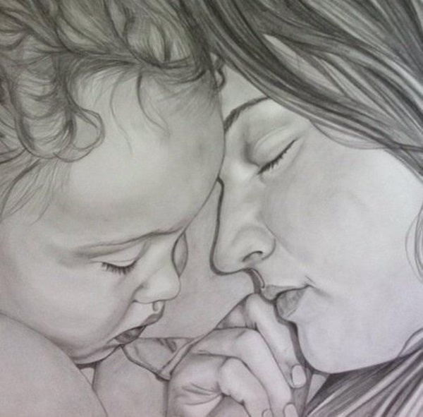 60 Simple Pencil Mother and Child Drawings