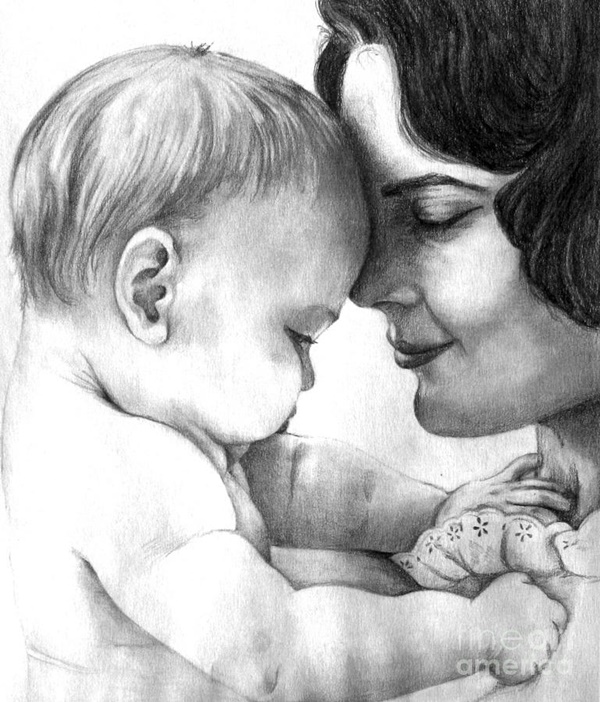 Simple Pencil Mother and Child Drawings