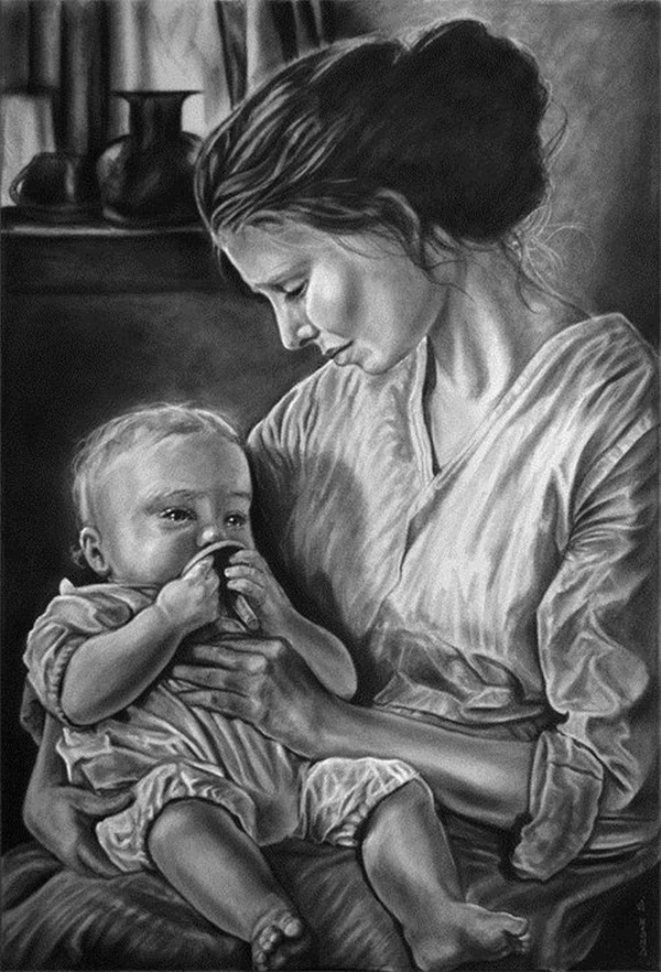 60 Simple Pencil Mother and Child Drawings