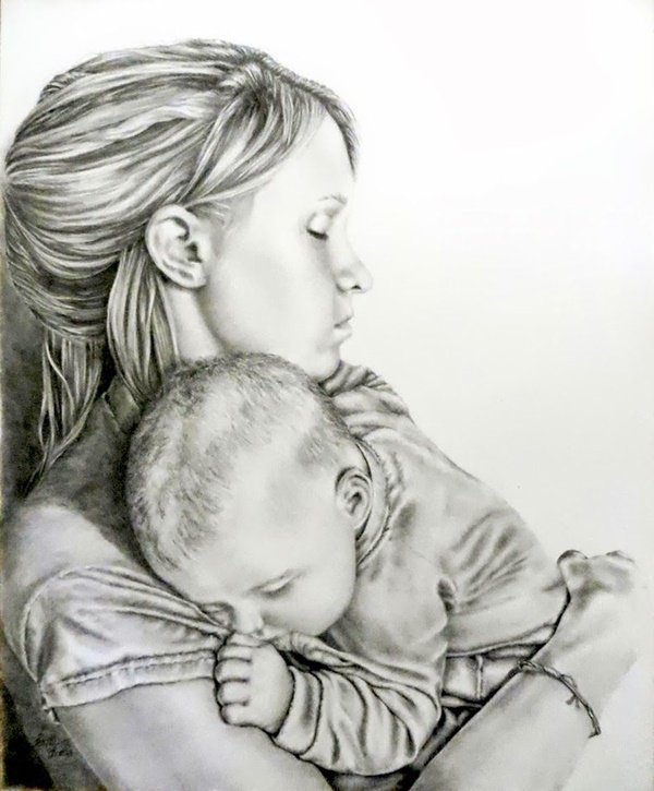 Simple Pencil Sketches of Mother and Child