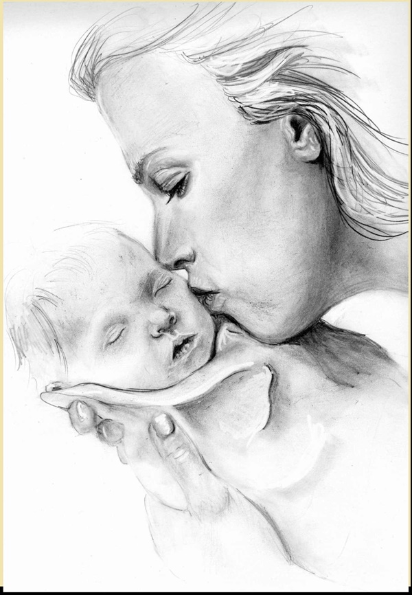 60 Simple Pencil Mother and Child Drawings