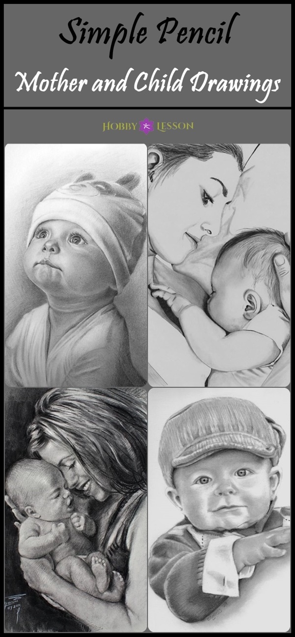 Simple Pencil Mother and Child Drawings