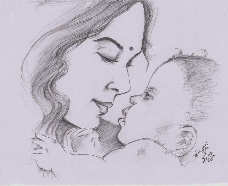 60 Simple Pencil Mother and Child Drawings