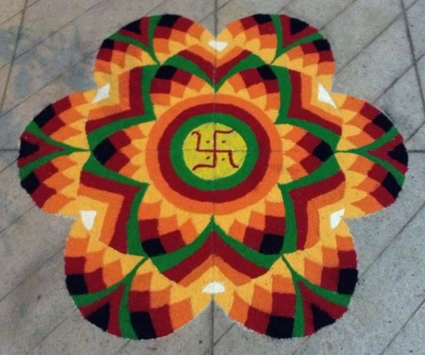 Positive Pooja rangoli art design patterns
