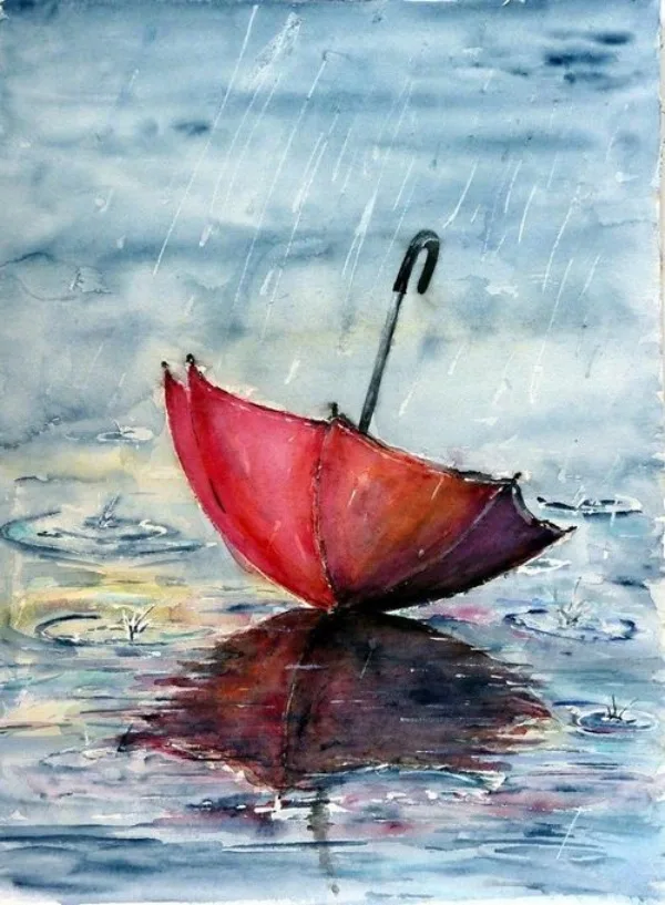 Raining Umbrella Painting Ideas width=