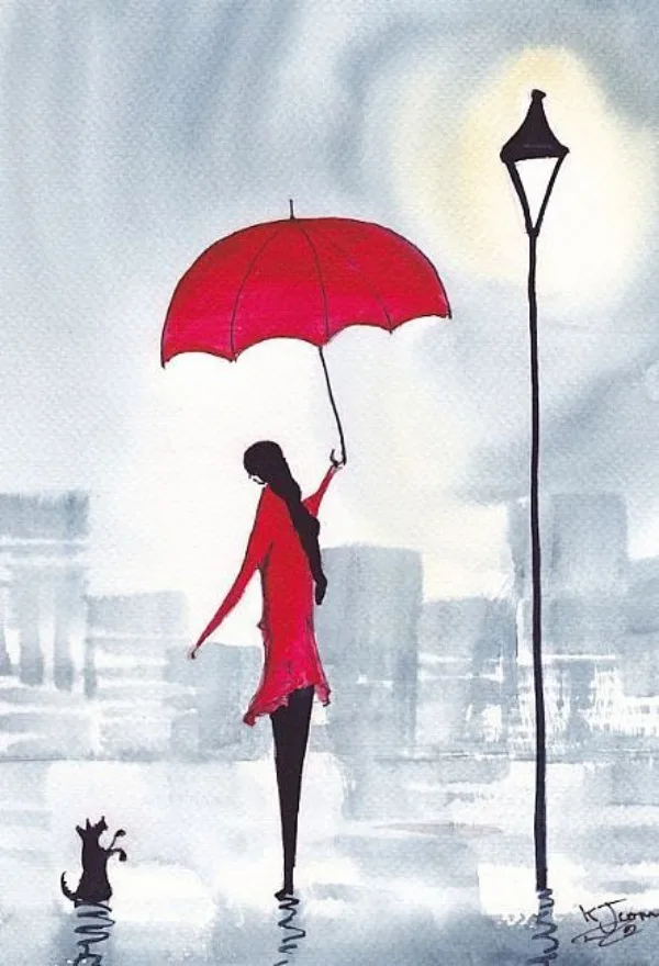 Raining Umbrella Painting Ideas width=
