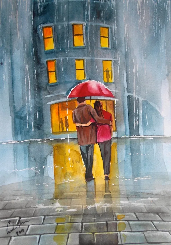 Raining Umbrella Painting Ideas width=