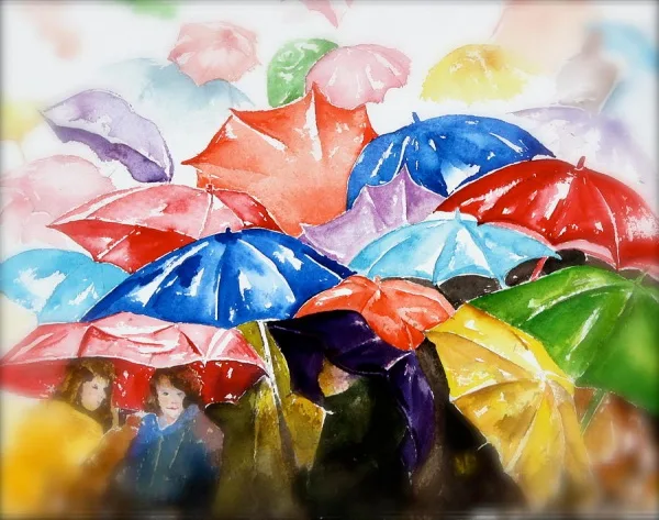Raining Umbrella Painting Ideas width=