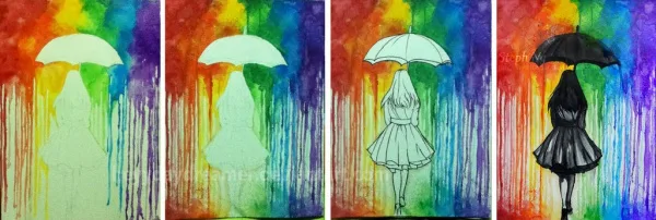 Raining Umbrella Painting Ideas width=