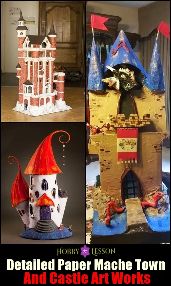 Detailed Paper Mache Town And Castle Art Works