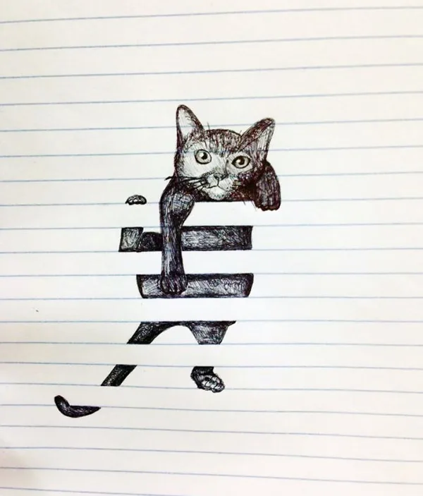 Illusionistic Between the lines Pencil Drawings of Animals
