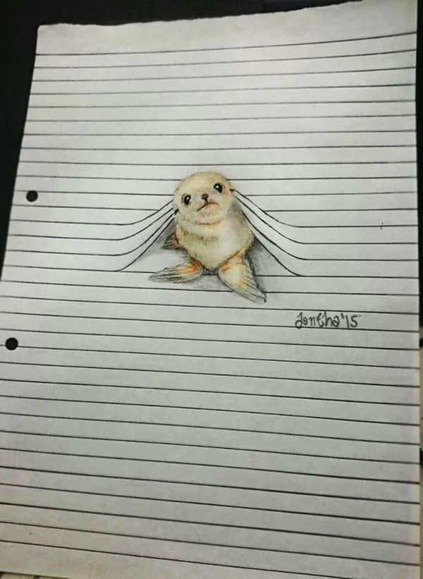 Illusionistic Between the lines Pencil Drawings of Animals
