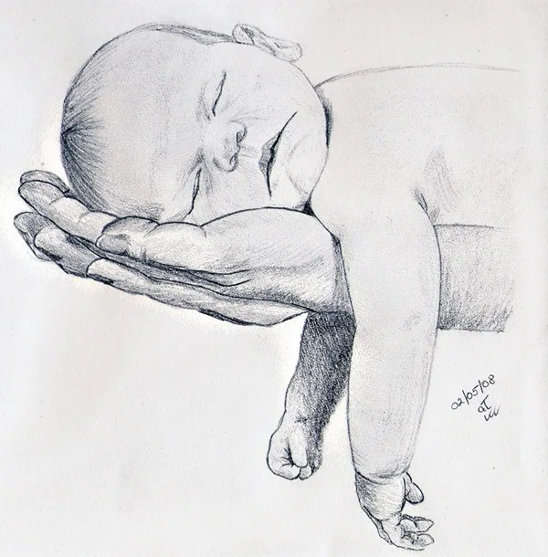 Simple Pencil Mother and Child Drawings