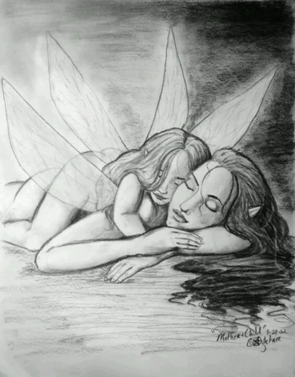 Simple Pencil Mother and Child Drawings
