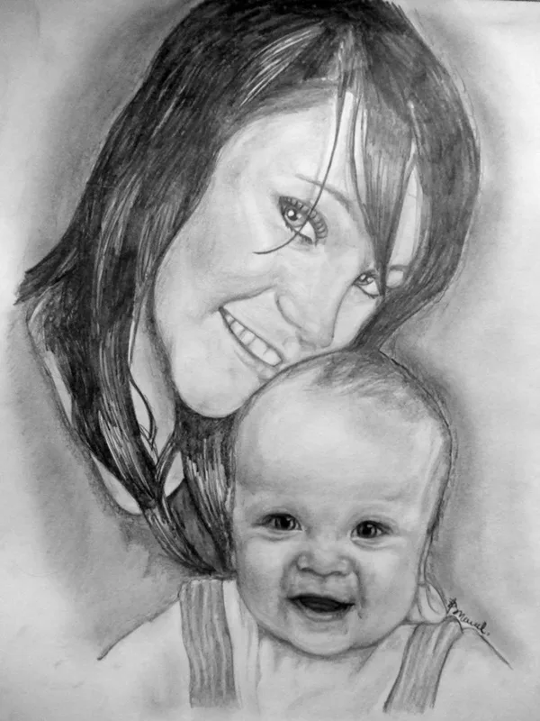 Simple Pencil Mother and Child Drawings