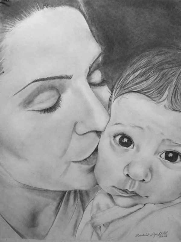 Simple Pencil Mother and Child Drawings