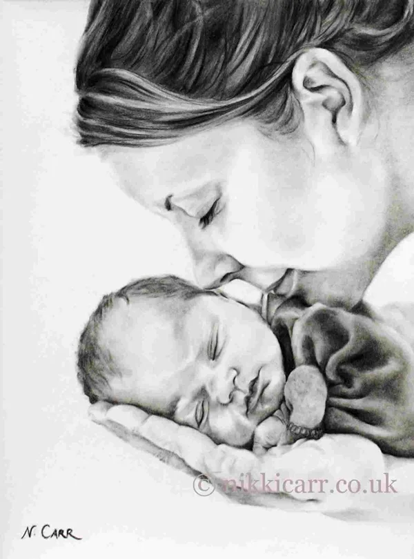 Simple Pencil Mother and Child Drawings