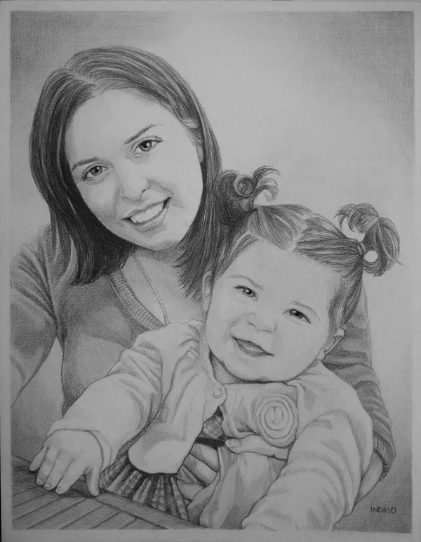 Simple Pencil Mother and Child Drawings
