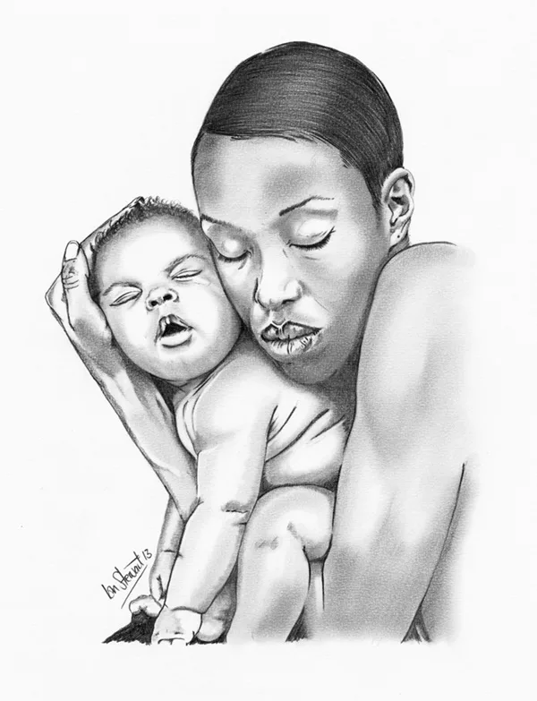 Simple Pencil Mother and Child Drawings