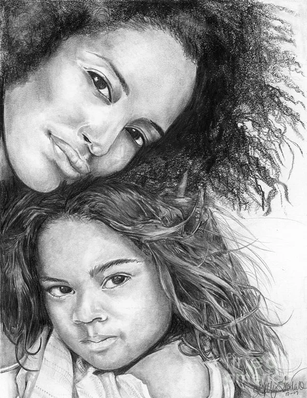 Simple Pencil Mother and Child Drawings