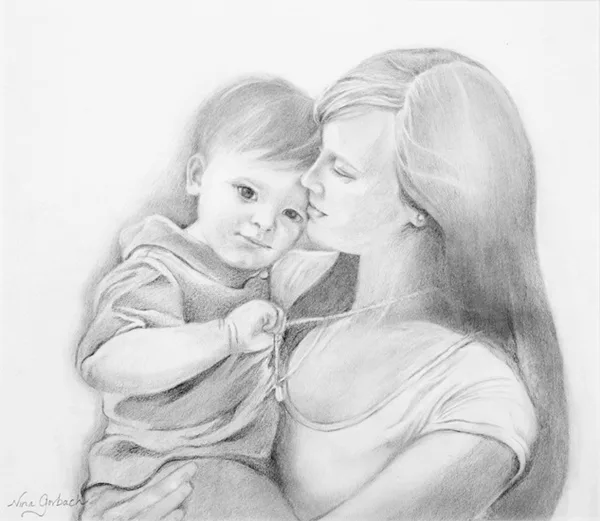Simple Pencil Mother and Child Drawings