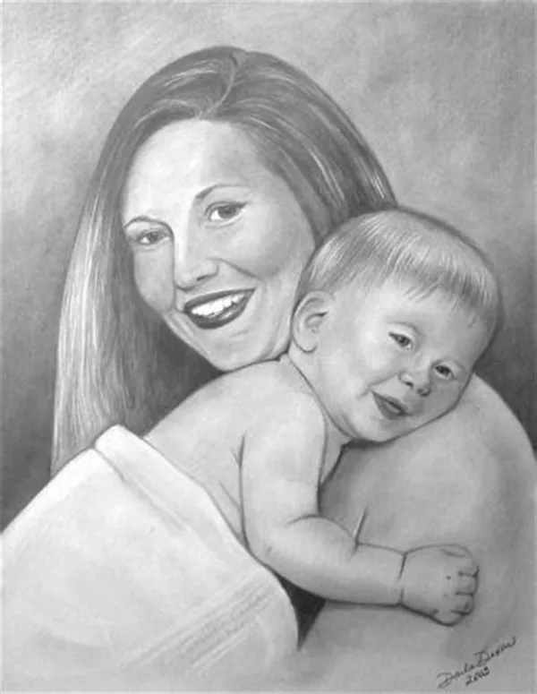 Simple Pencil Mother and Child Drawings