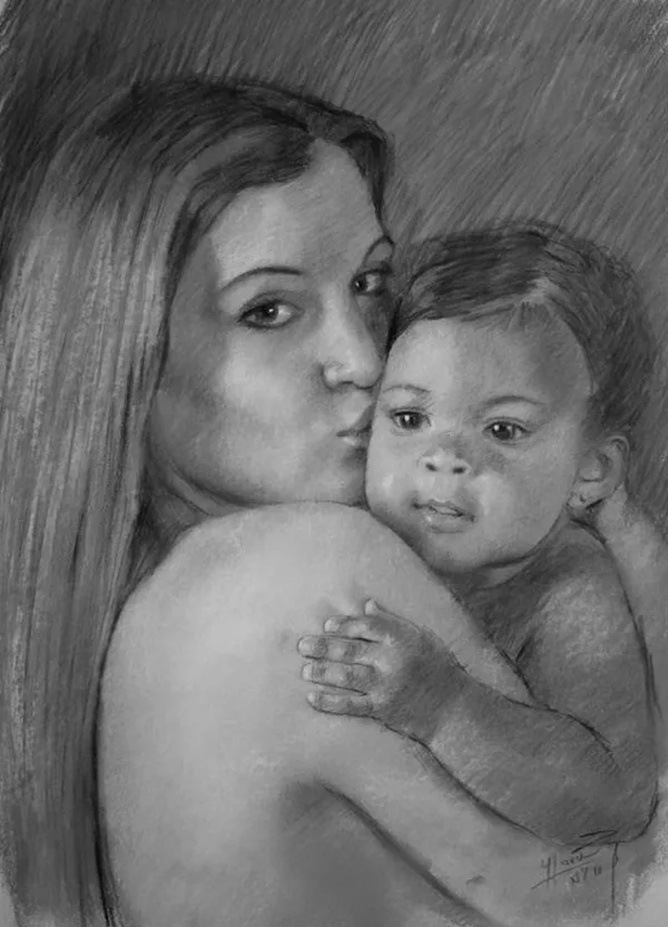 Simple Pencil Mother and Child Drawings
