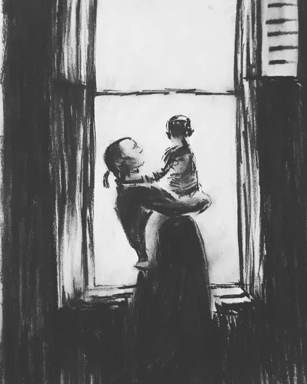 Simple Pencil Mother and Child Drawings