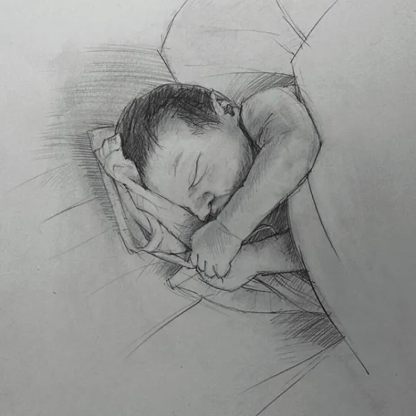 Simple Pencil Mother and Child Drawings