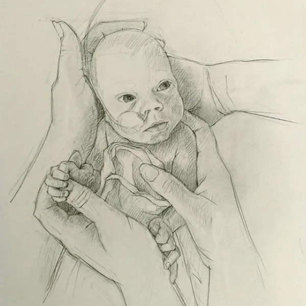 Simple Pencil Mother and Child Drawings