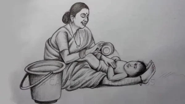 Simple Pencil Mother and Child Drawings