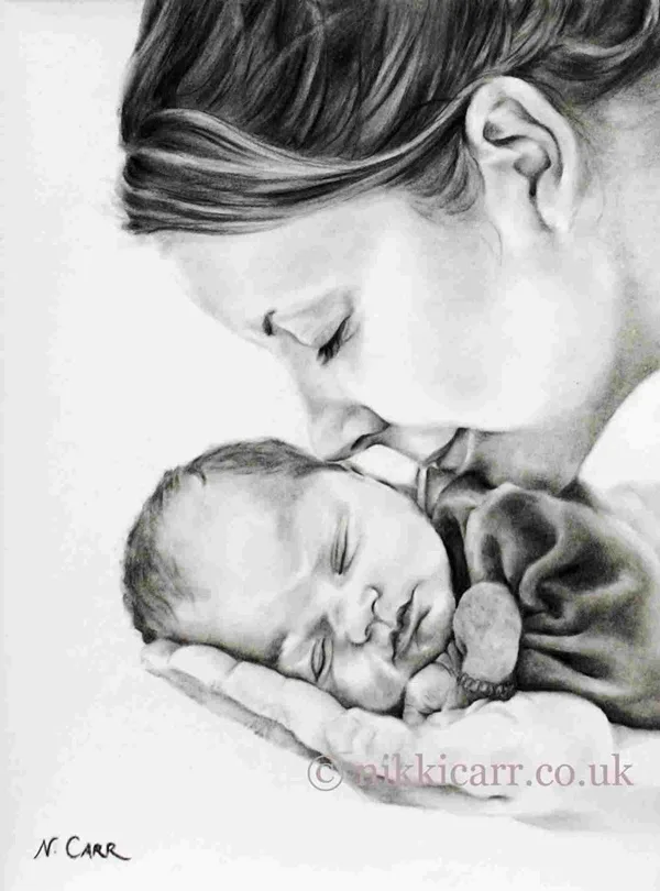 Simple Pencil Mother and Child Drawings