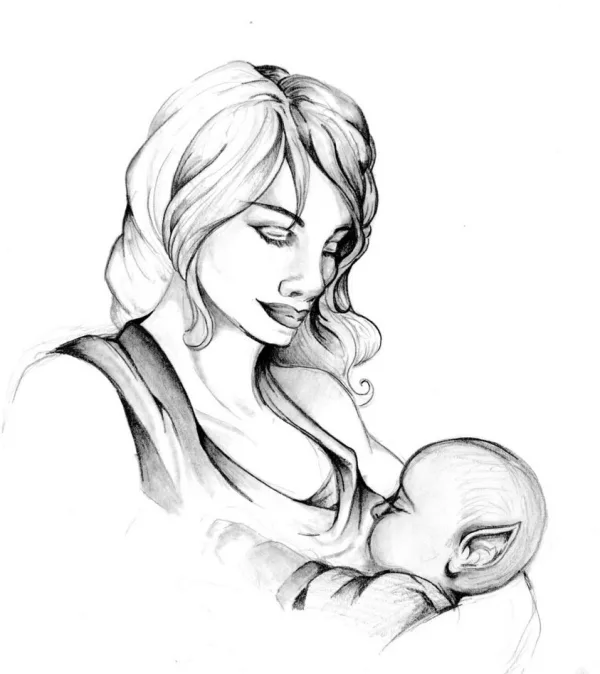 Simple Pencil Mother and Child Drawings