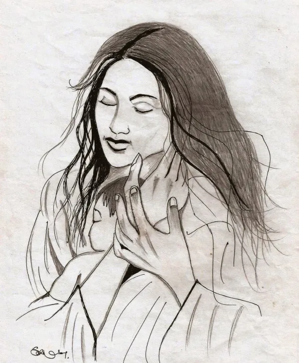 Simple Pencil Mother and Child Drawings