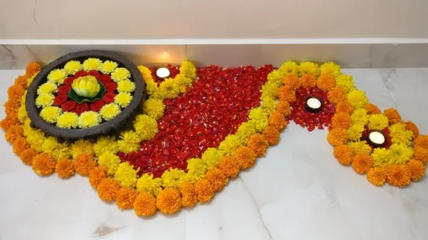 Positive Pooja rangoli art design patterns