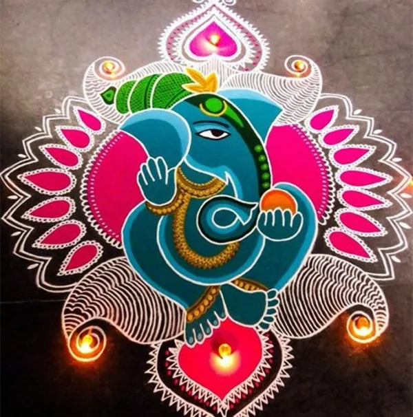 Positive Pooja rangoli art design patterns