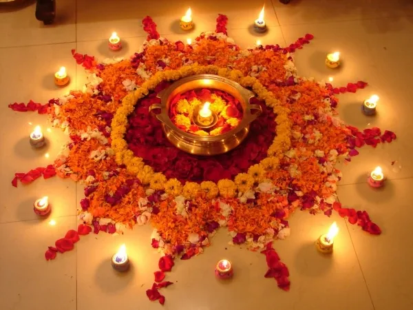 Positive Pooja rangoli art design patterns