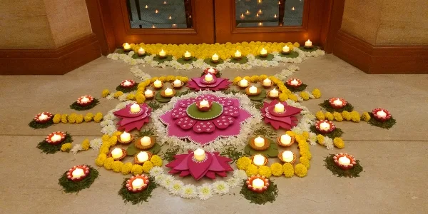 Positive Pooja rangoli art design patterns