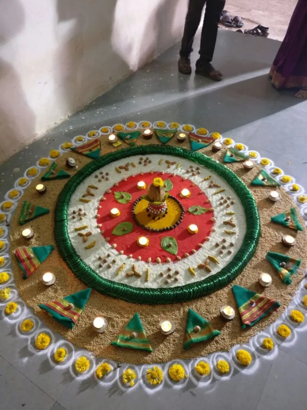 Positive Pooja rangoli art design patterns