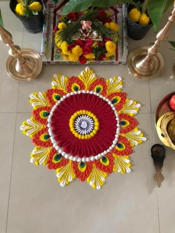 Positive Pooja rangoli art design patterns