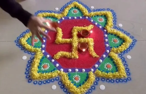 Positive Pooja rangoli art design patterns