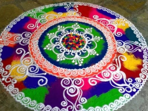 Positive Pooja rangoli art design patterns