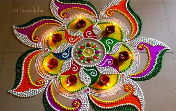 Positive Pooja rangoli art design patterns
