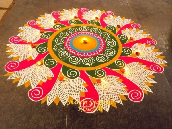 Positive Pooja rangoli art design patterns