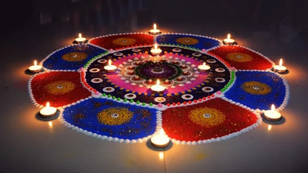 Positive Pooja rangoli art design patterns